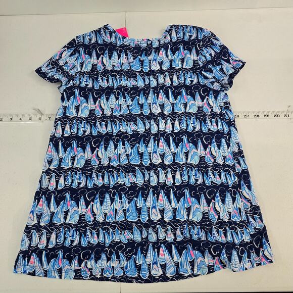NWT Lilly Pulitzer Etta V-Neck Women's Shirt Navy Sailboat Print S 6136 - Picture 5 of 9
